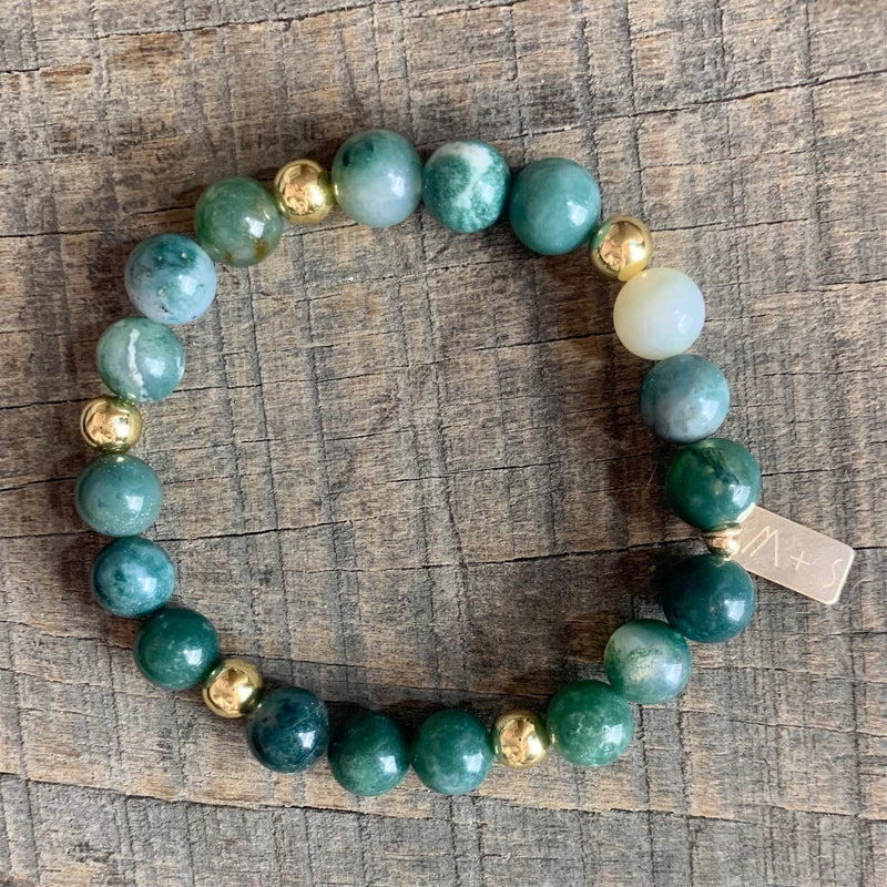 Men's Abundance Spiritual Bracelet, Green MOSS AGATE Bracelet with